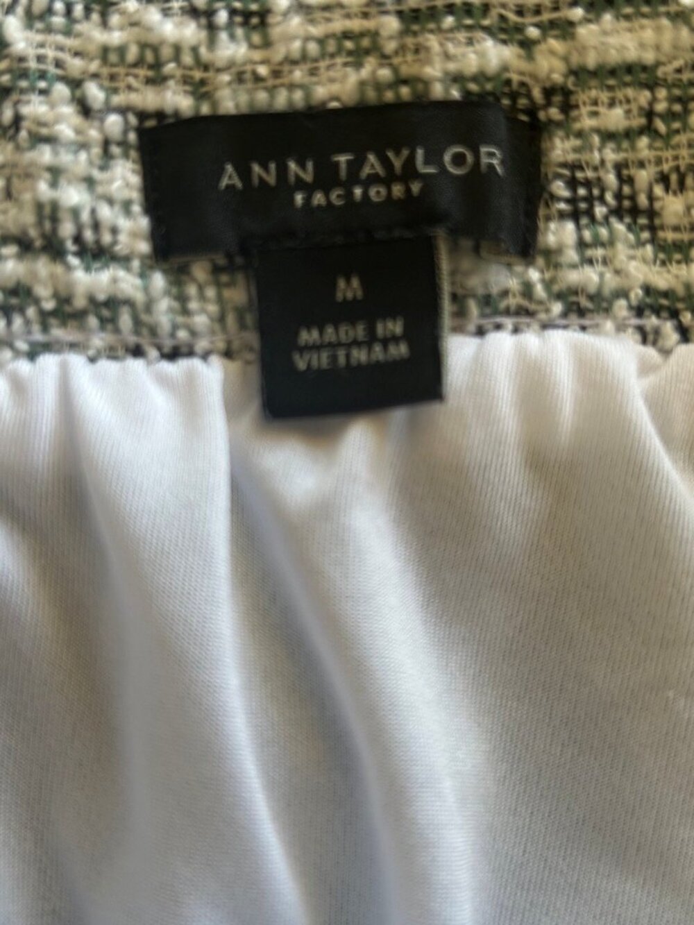 ANN TAYLOR Green Black White Tweed Bouclé Knit Stretch Pencil Skirt Work M EUC - Picture 6 of 7
